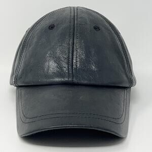 Vintage 90s Wilsons Leather Hat Baseball Cap 6 Panel Strapback Black